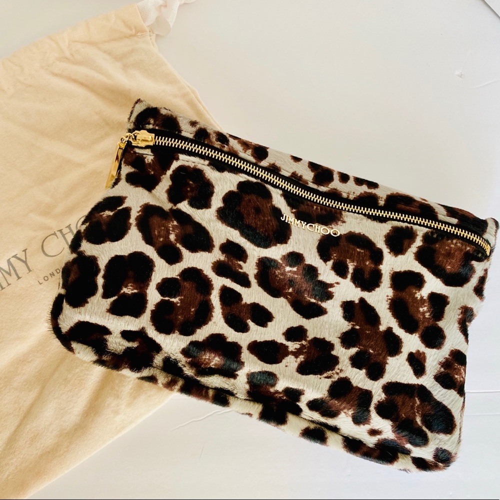 Jimmy Choo Leopard Print Calf Hair Clutch Bag